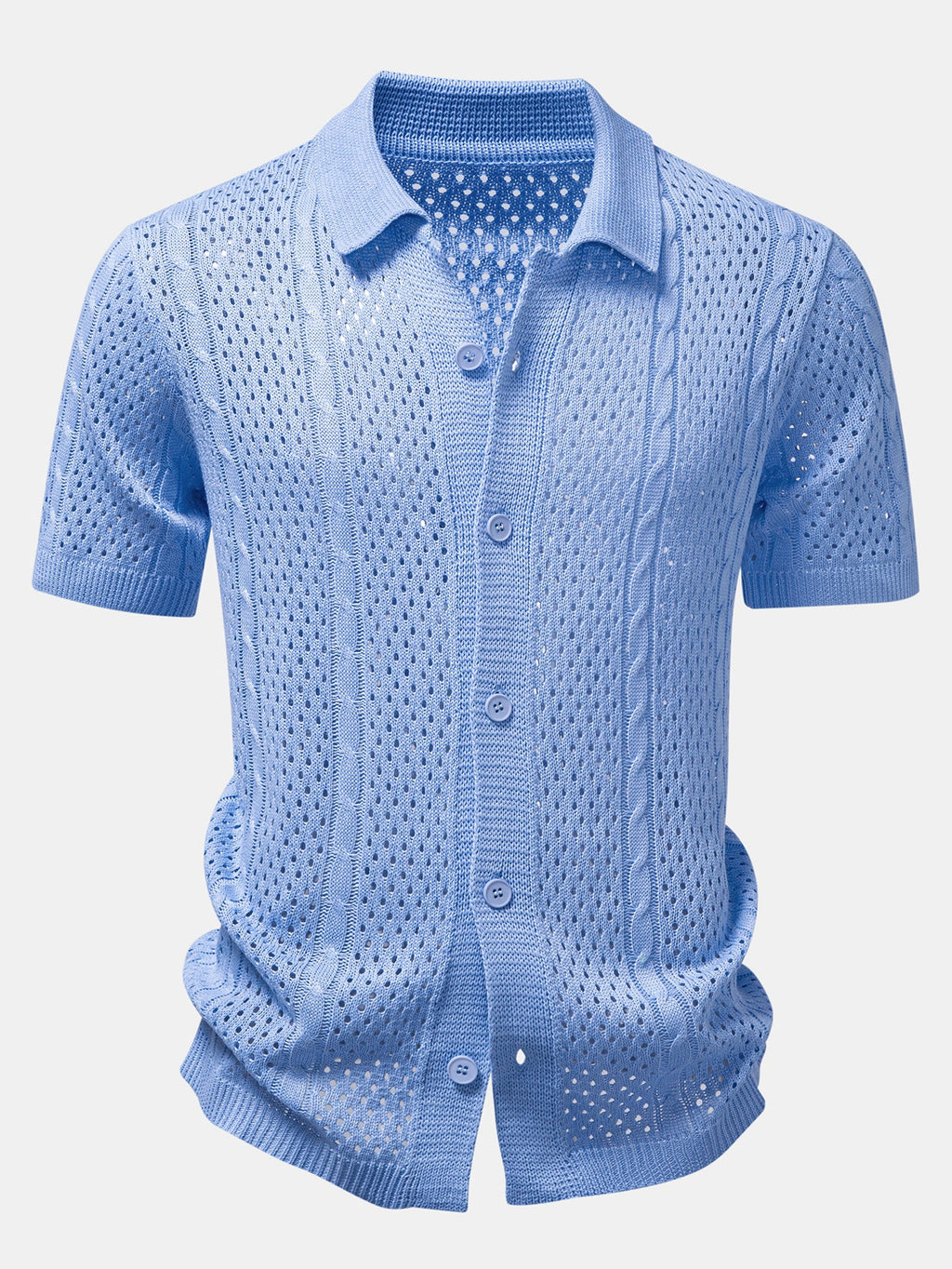 Open Knit Shirt & Crinkle Textured Drawstring 5" Shorts