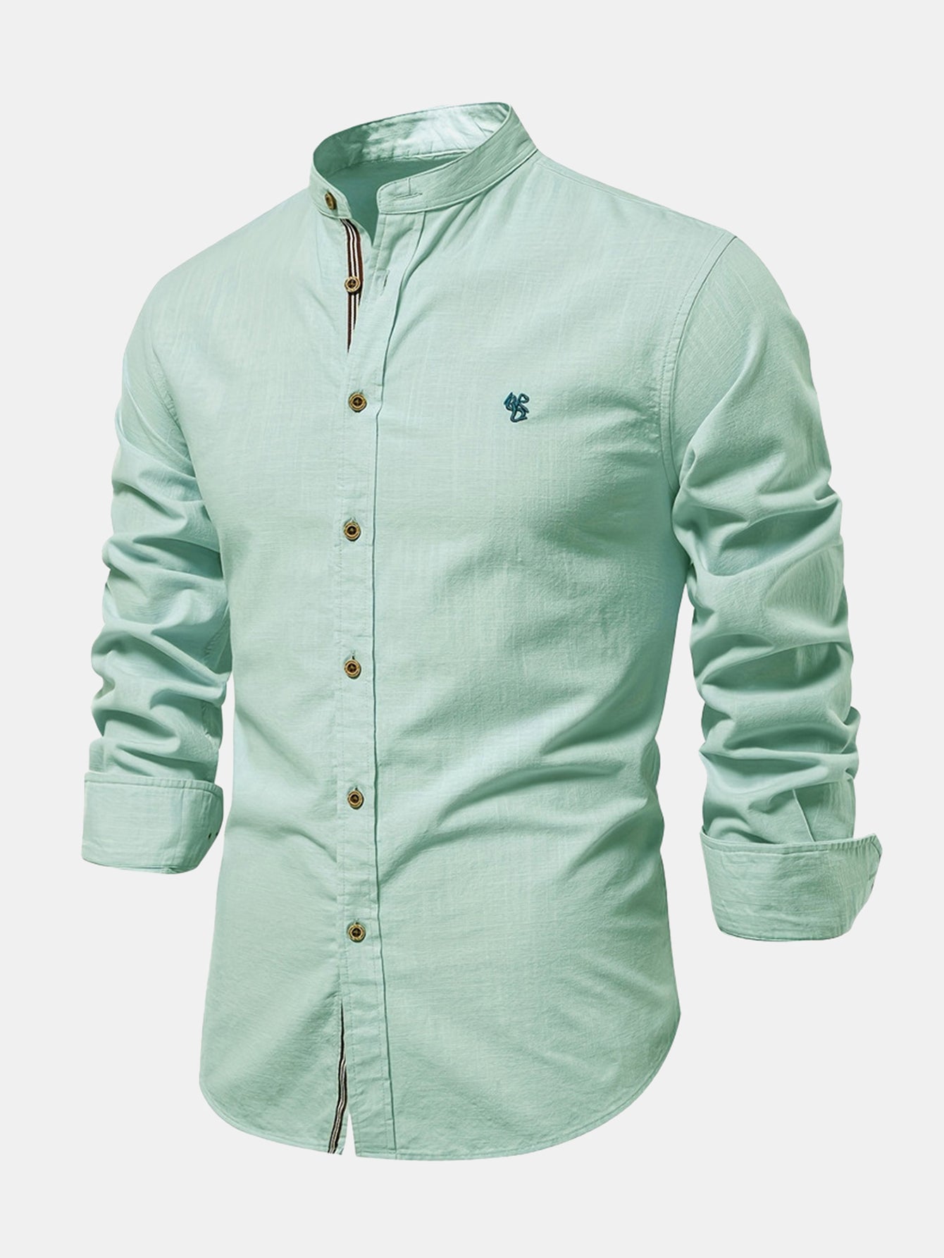 Long Sleeve Linen Look Stand Collar Shirt