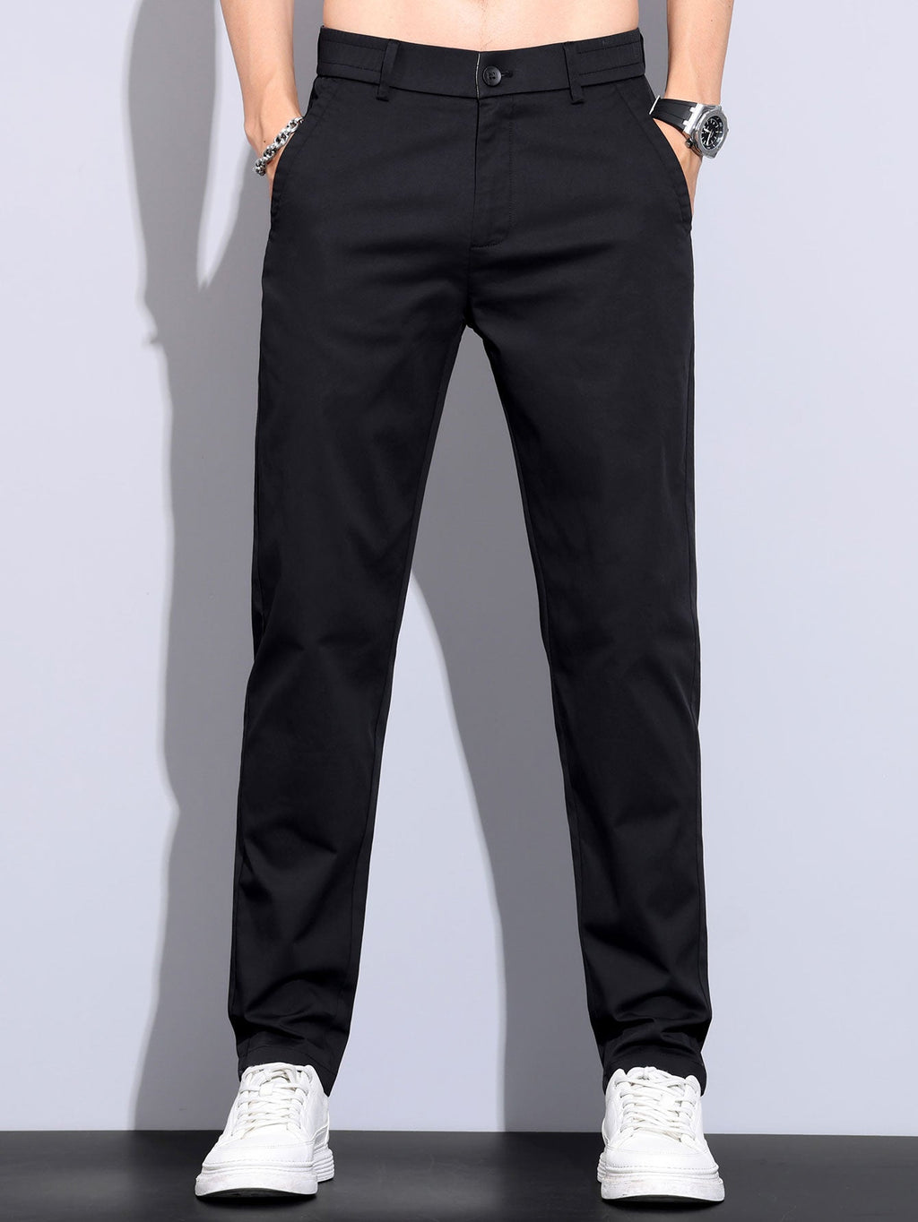 Elastic Waist Straight Leg Trousers