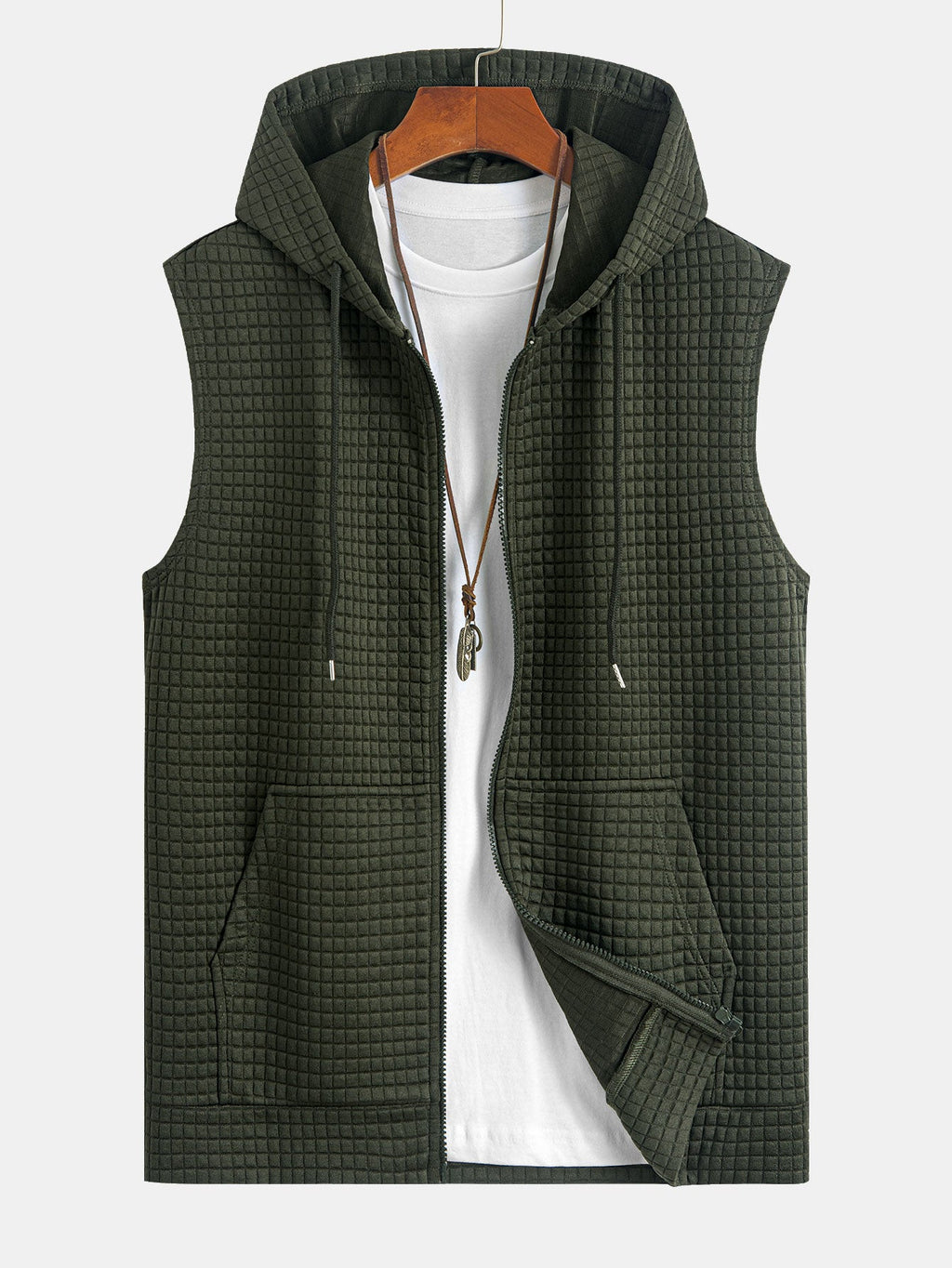 Sleeveless Waffle Zipper Hoodie