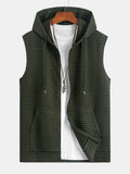Sleeveless Waffle Zipper Hoodie