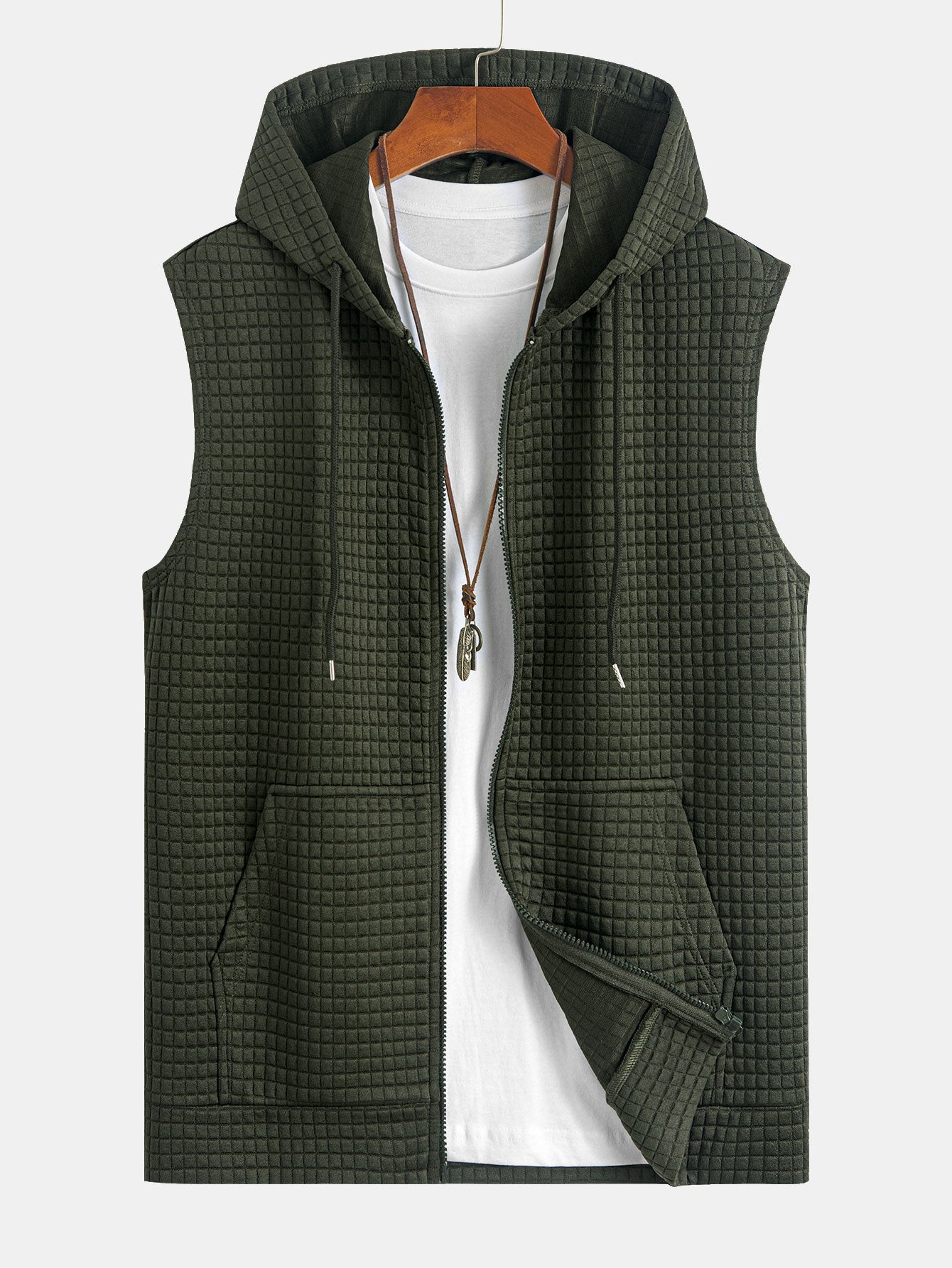 Sleeveless Waffle Zipper Hoodie