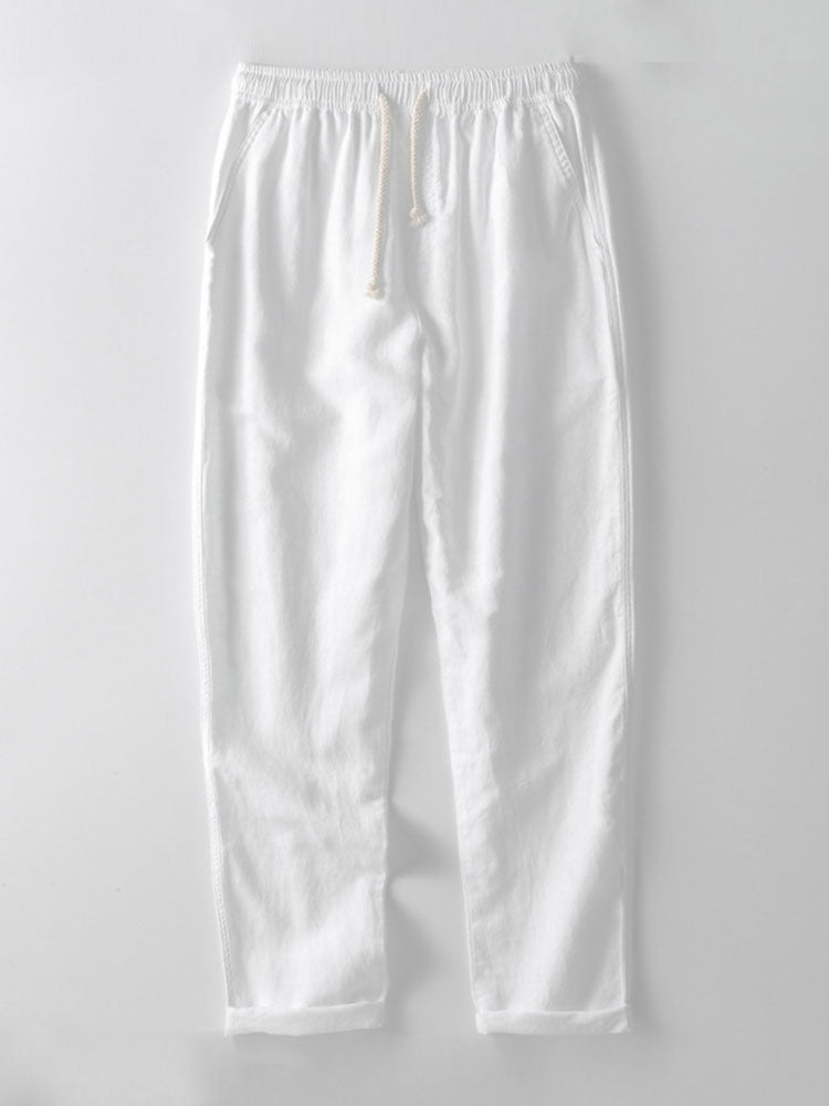 Short Sleeve Linen Look Button Up Shirt & Straight Leg Linen Pants