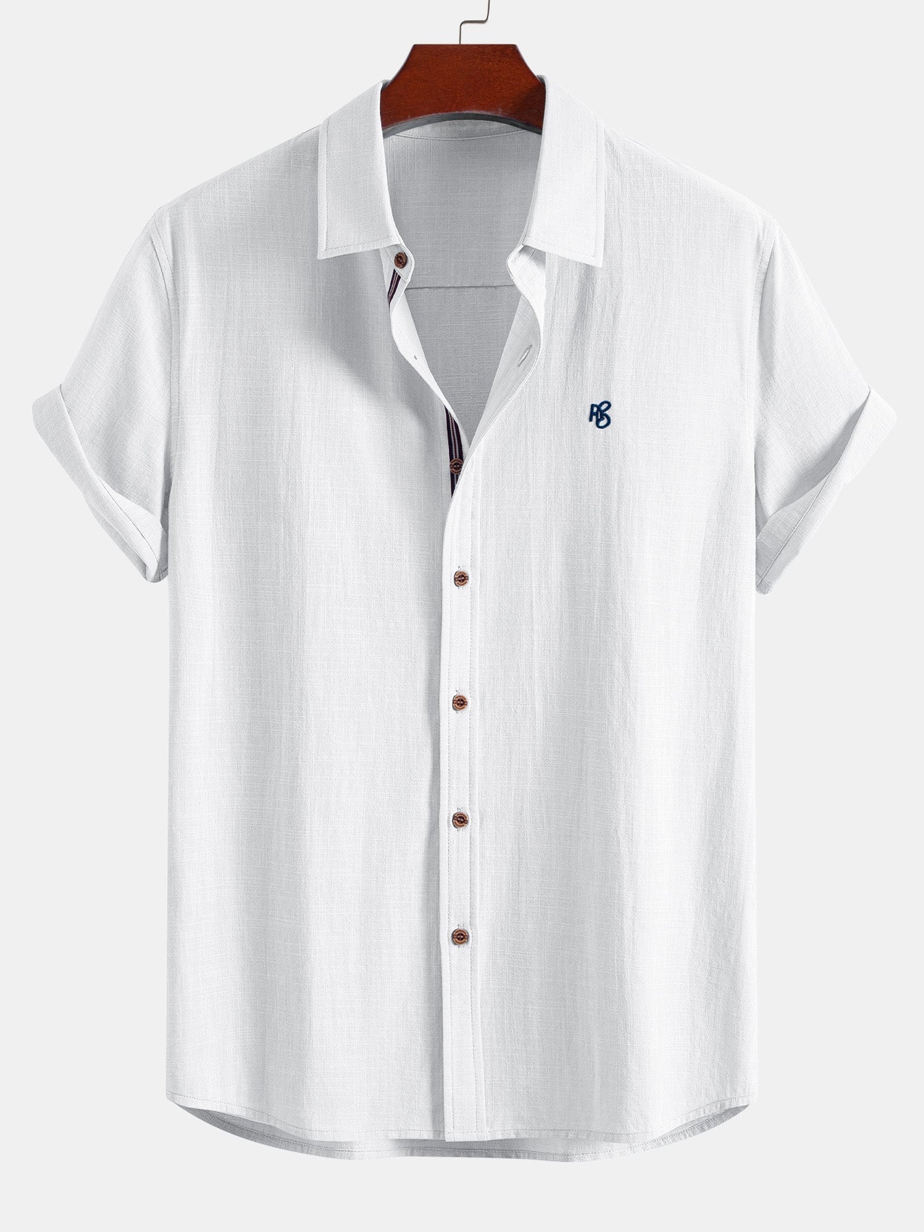 Short Sleeve Linen Look Button Up Shirt & Straight Leg Linen Pants