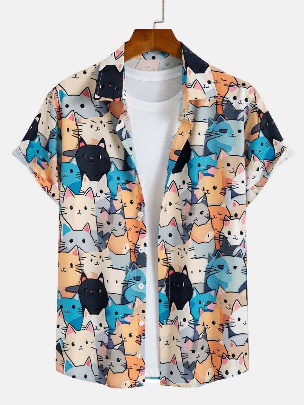 Cartoon Cat Print Button Up Shirt