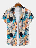 Cartoon Cat Print Button Up Shirt