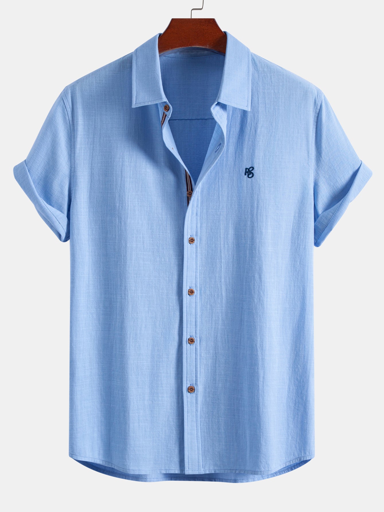 Short Sleeve Linen Look Button Up Shirt & Straight Leg Linen Pants
