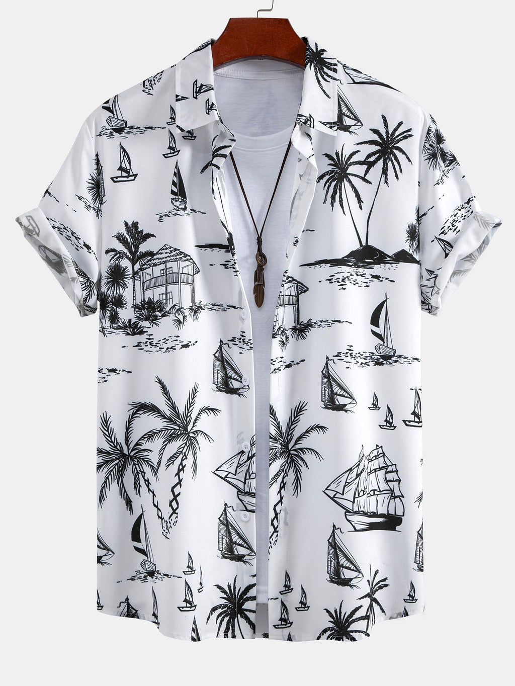 Island Sailing Print Button Up Shirt