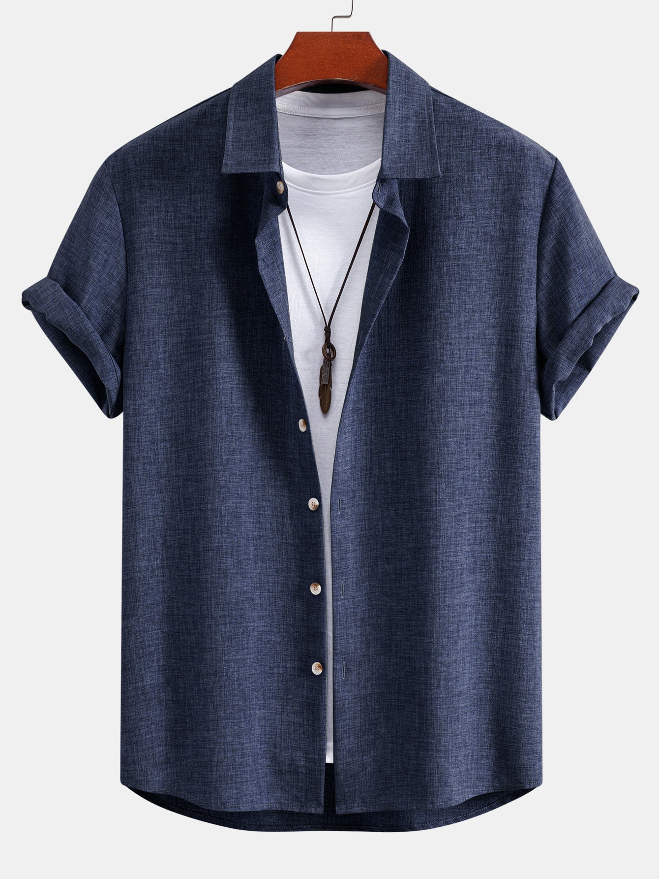 Linen Look Button Up Shirt & Crinkle Textured Drawstring 5" Shorts