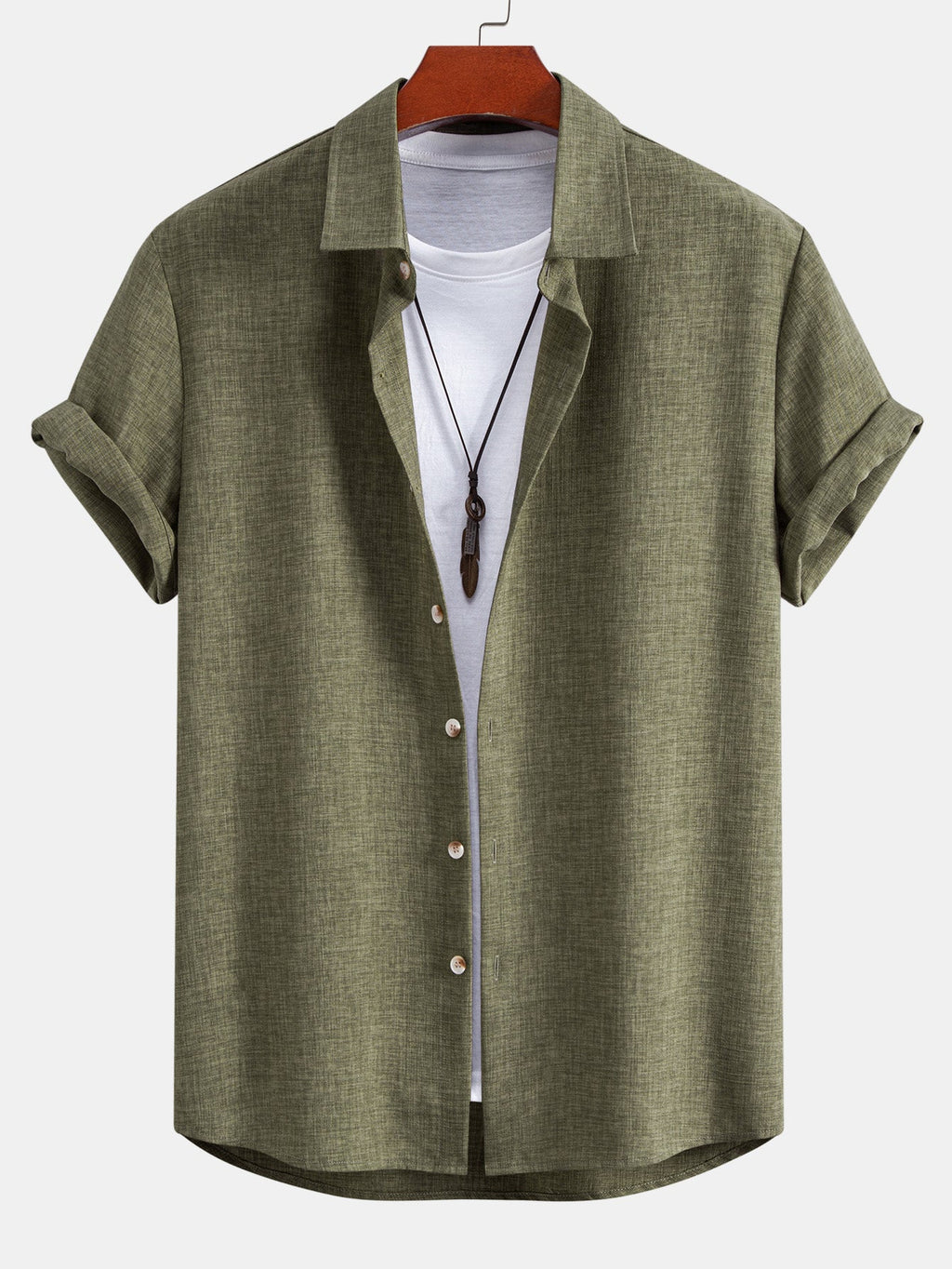 Linen Look Button Up Shirt & Crinkle Textured Drawstring 5" Shorts