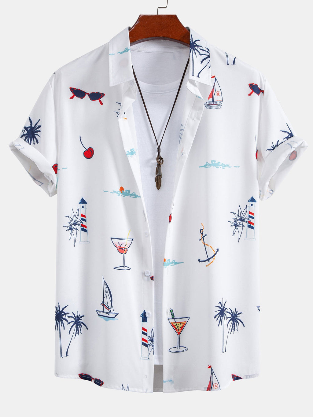 Palm Tree Nautical Print Button Up Shirt