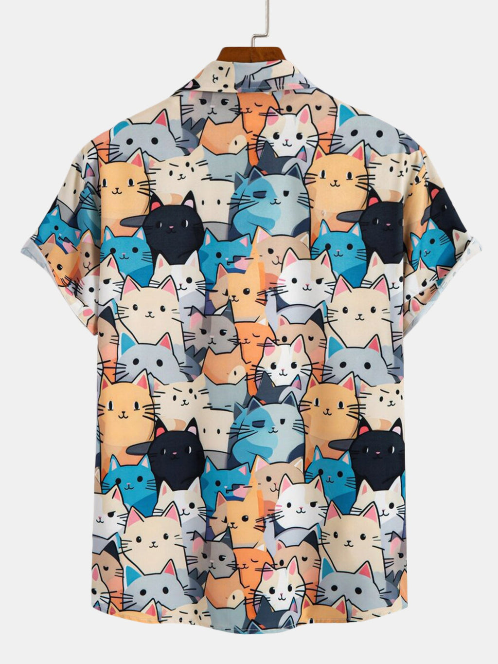 Cartoon Cat Print Button Up Shirt