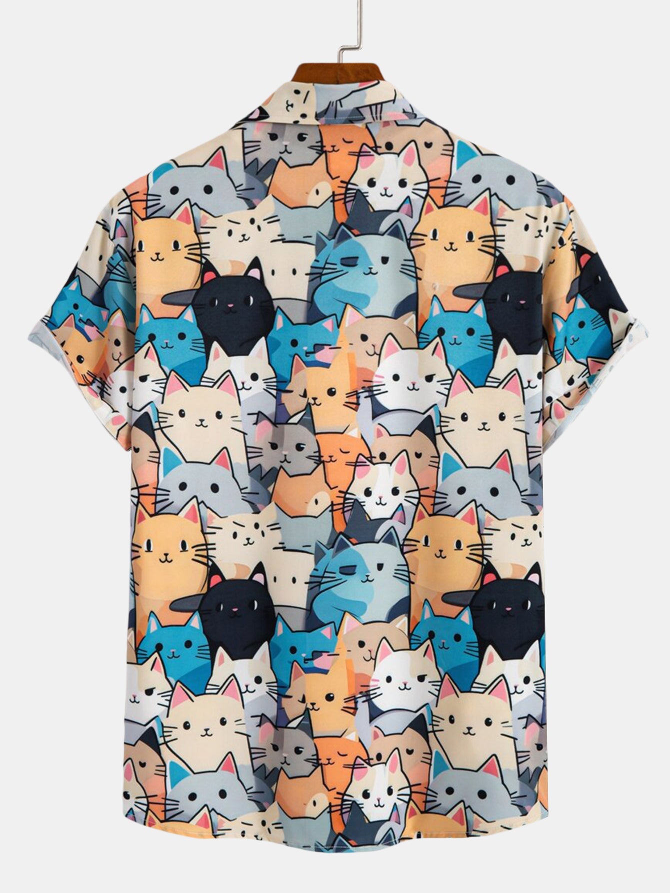 Cartoon Cat Print Button Up Shirt
