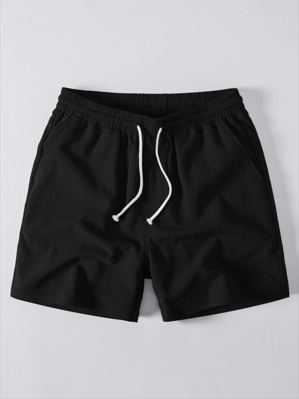 Geometric Jacquard Eyelet Cuban Shirt & Crinkle Textured Drawstring 5" Shorts