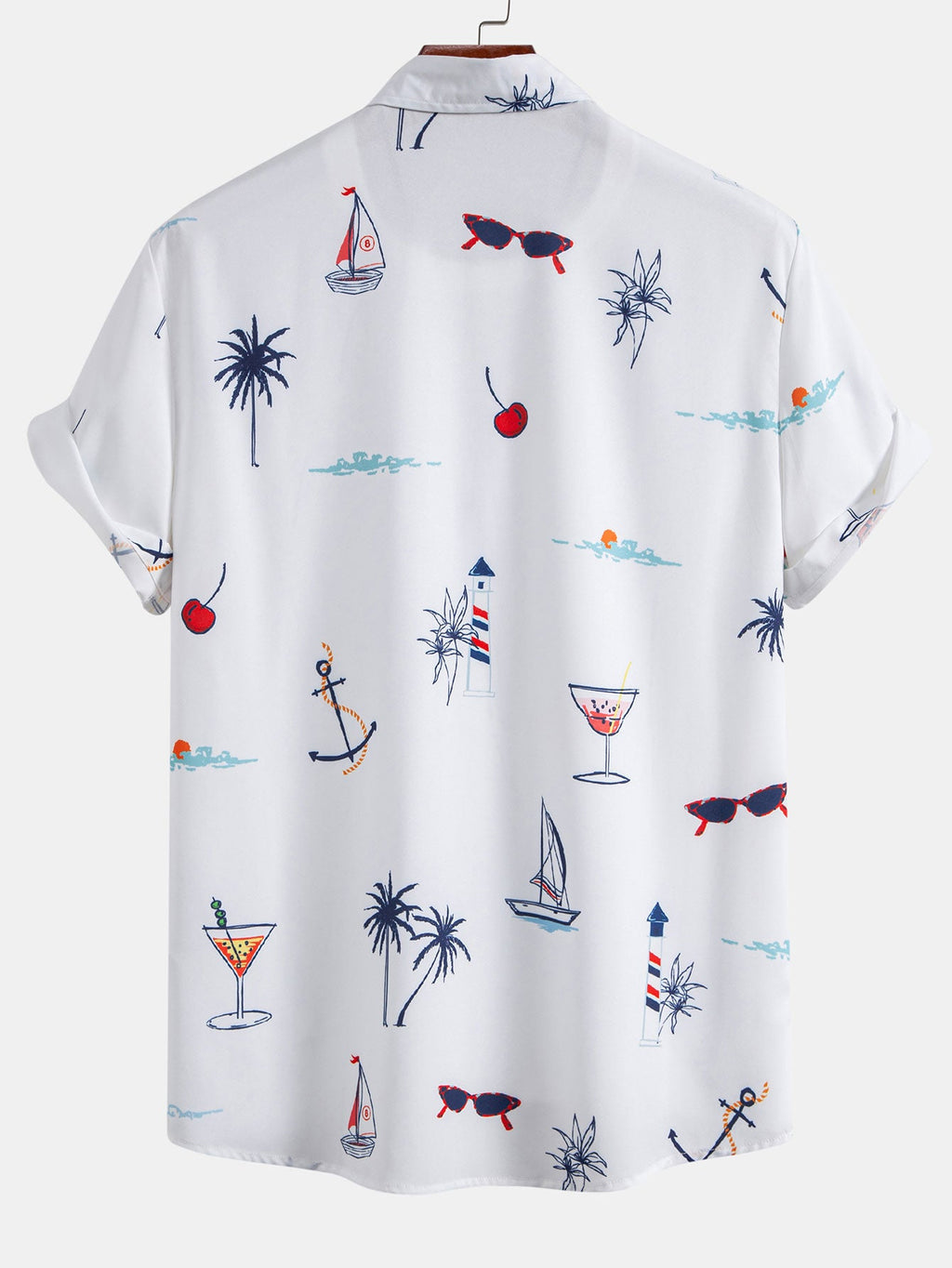 Palm Tree Nautical Print Button Up Shirt
