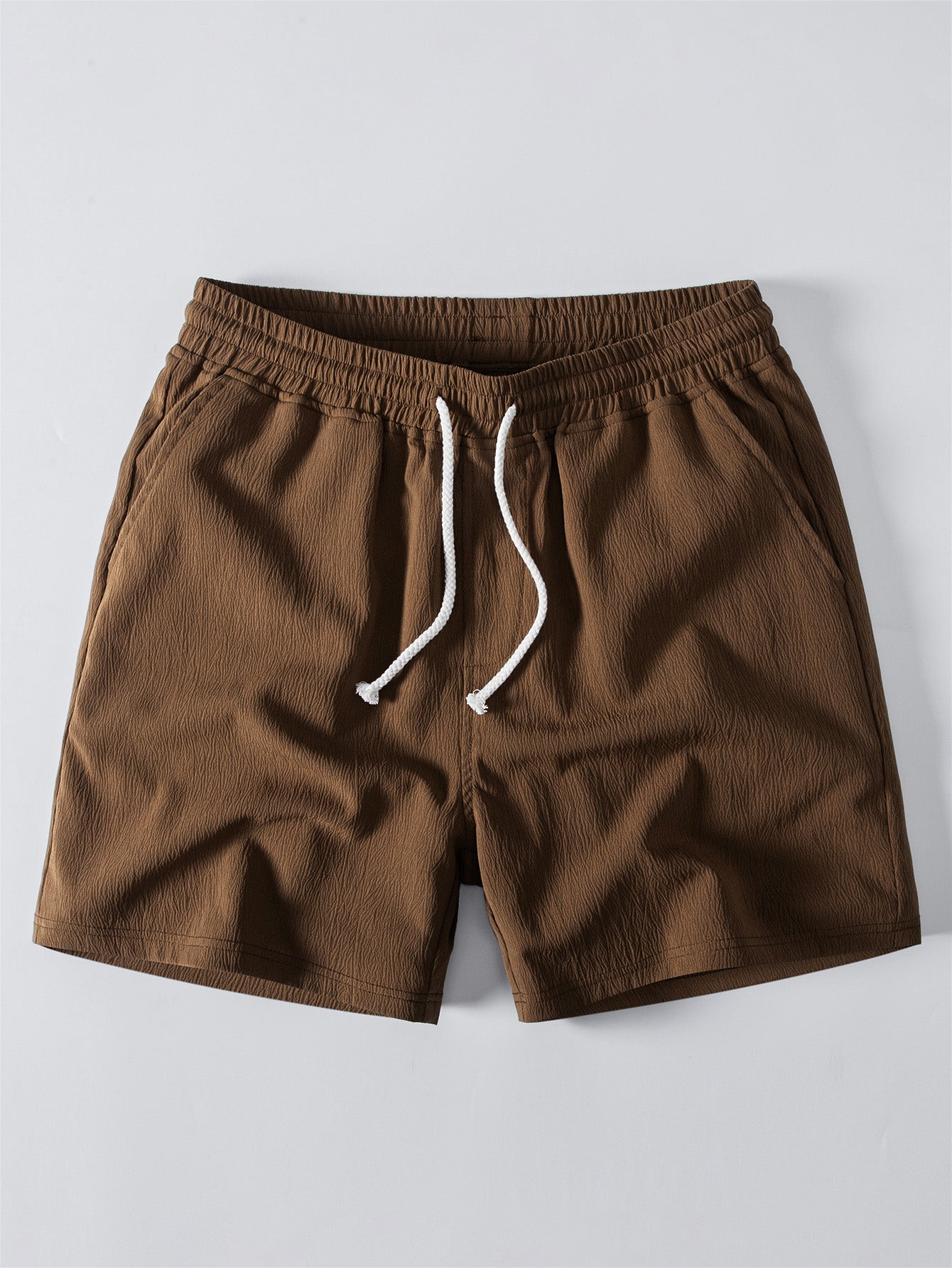 Open Knit Shirt & Crinkle Textured Drawstring 5" Shorts