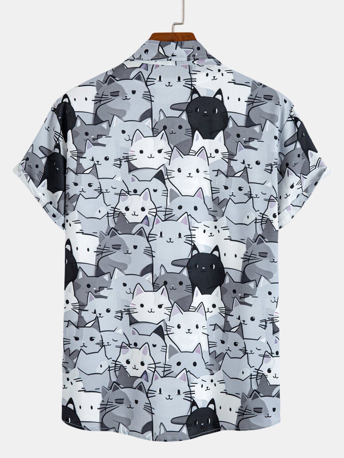 Cartoon Cat Print Button Up Shirt