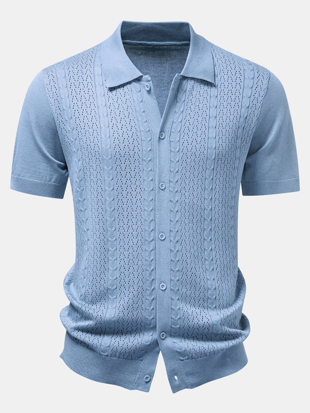 Twisted Jacquard Button Up Knit Shirt & Straight Leg Linen Pants