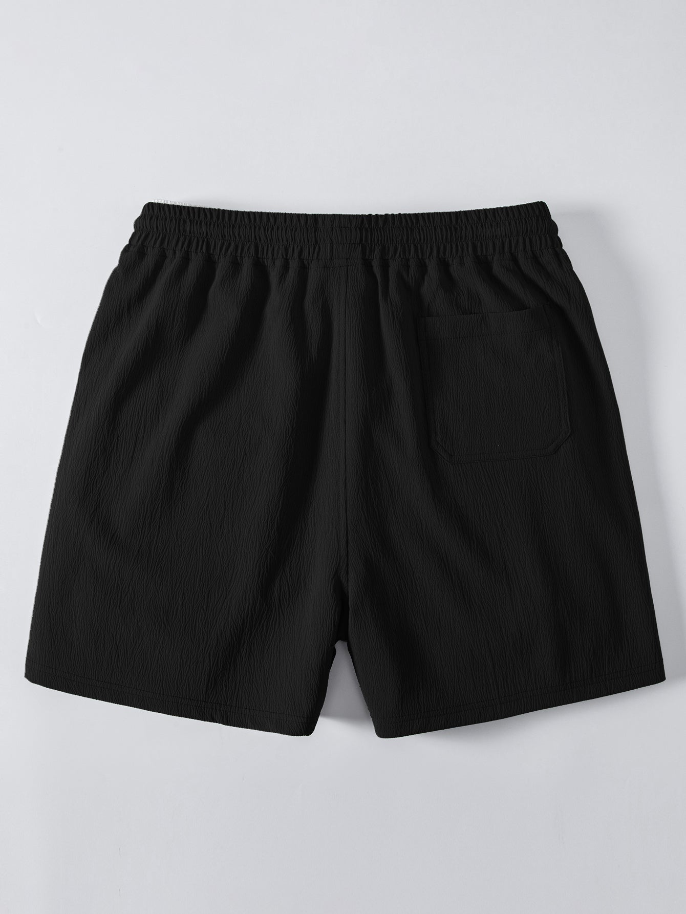 Geometric Jacquard Eyelet Cuban Shirt & Crinkle Textured Drawstring 5" Shorts