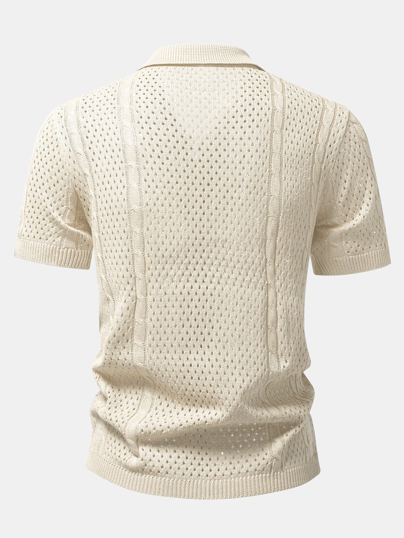 Open Knit Shirt & Crinkle Textured Drawstring 5" Shorts