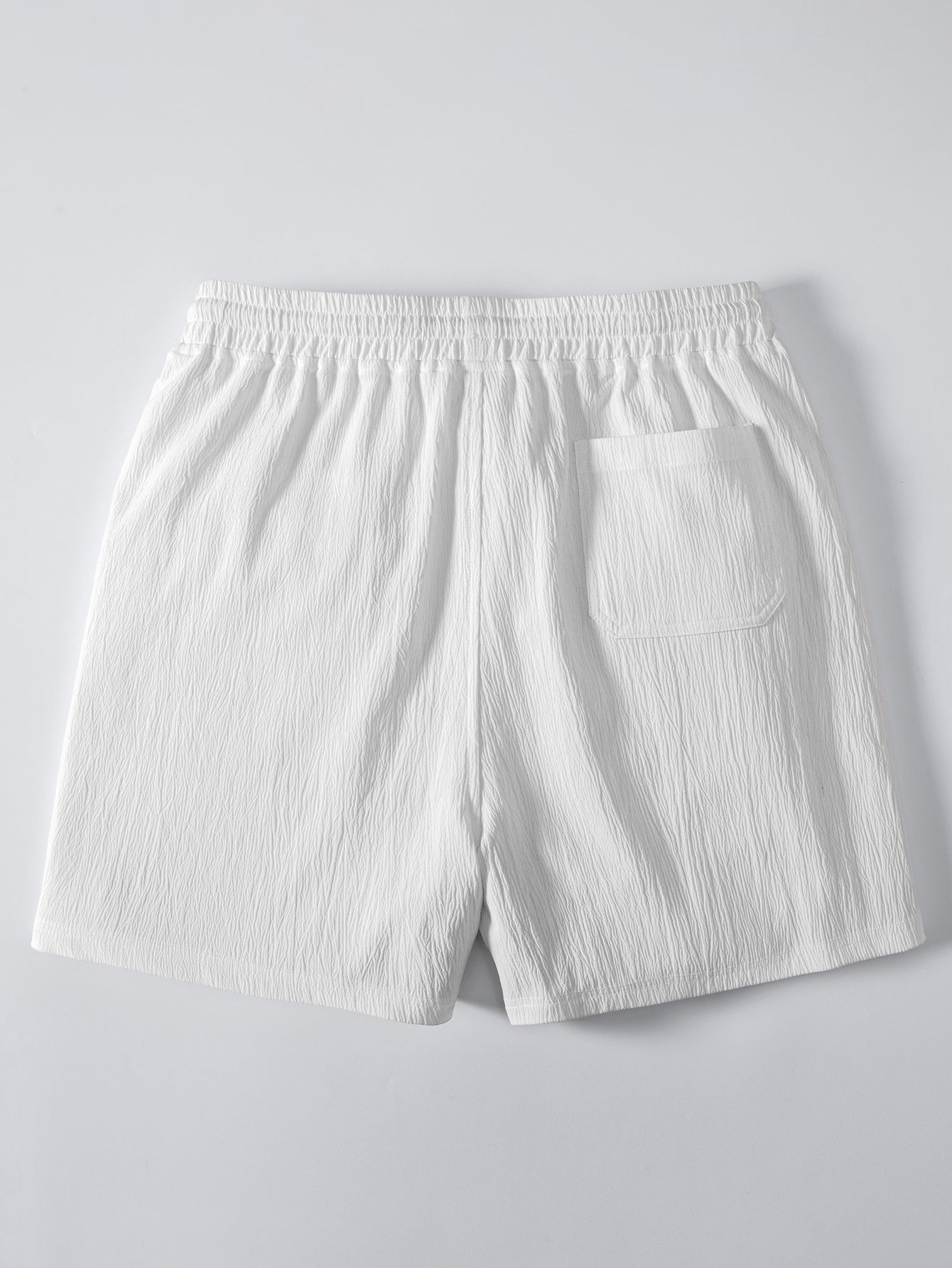 Geometric Jacquard Eyelet Cuban Shirt & Crinkle Textured Drawstring 5" Shorts