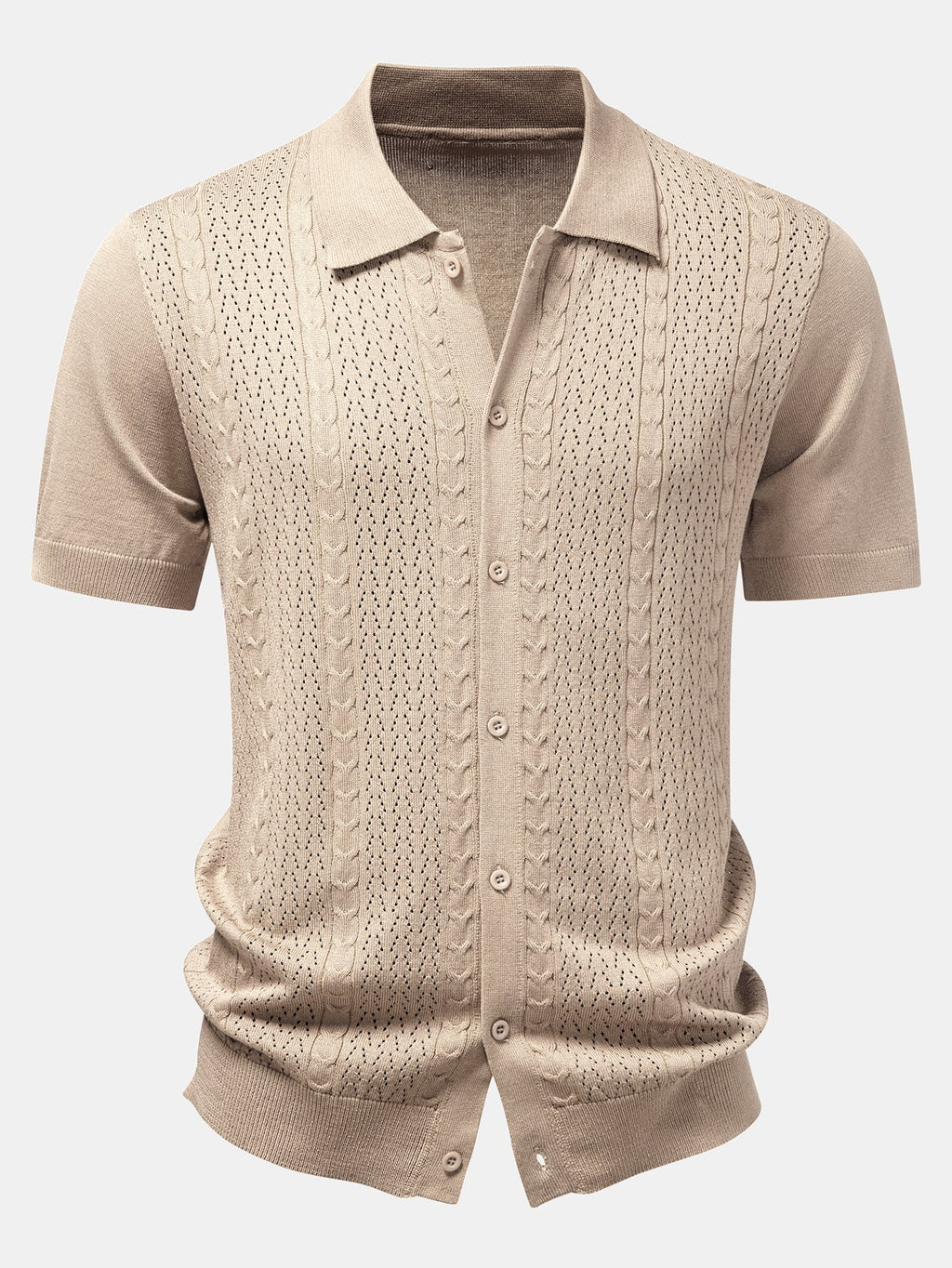Twisted Jacquard Button Up Knit Shirt & Straight Leg Linen Pants