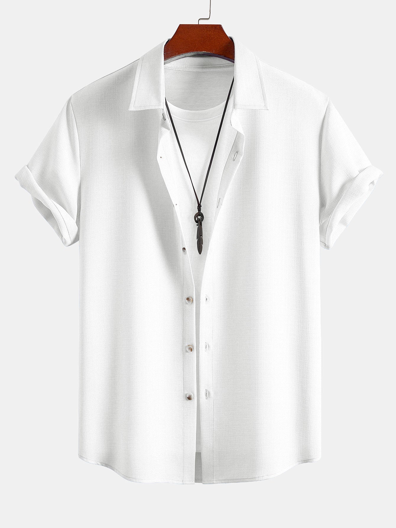 Linen Look Button Up Shirt & Crinkle Textured Drawstring 5" Shorts