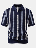 Striped Crochet V Neck Polo
