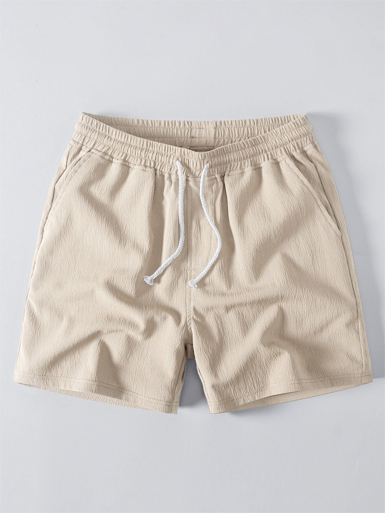 Geometric Jacquard Eyelet Cuban Shirt & Crinkle Textured Drawstring 5" Shorts