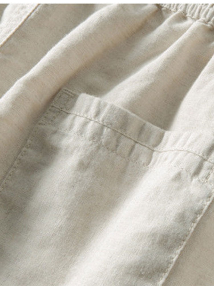 Striped Crochet V Neck Polo & Straight Leg Linen Pants