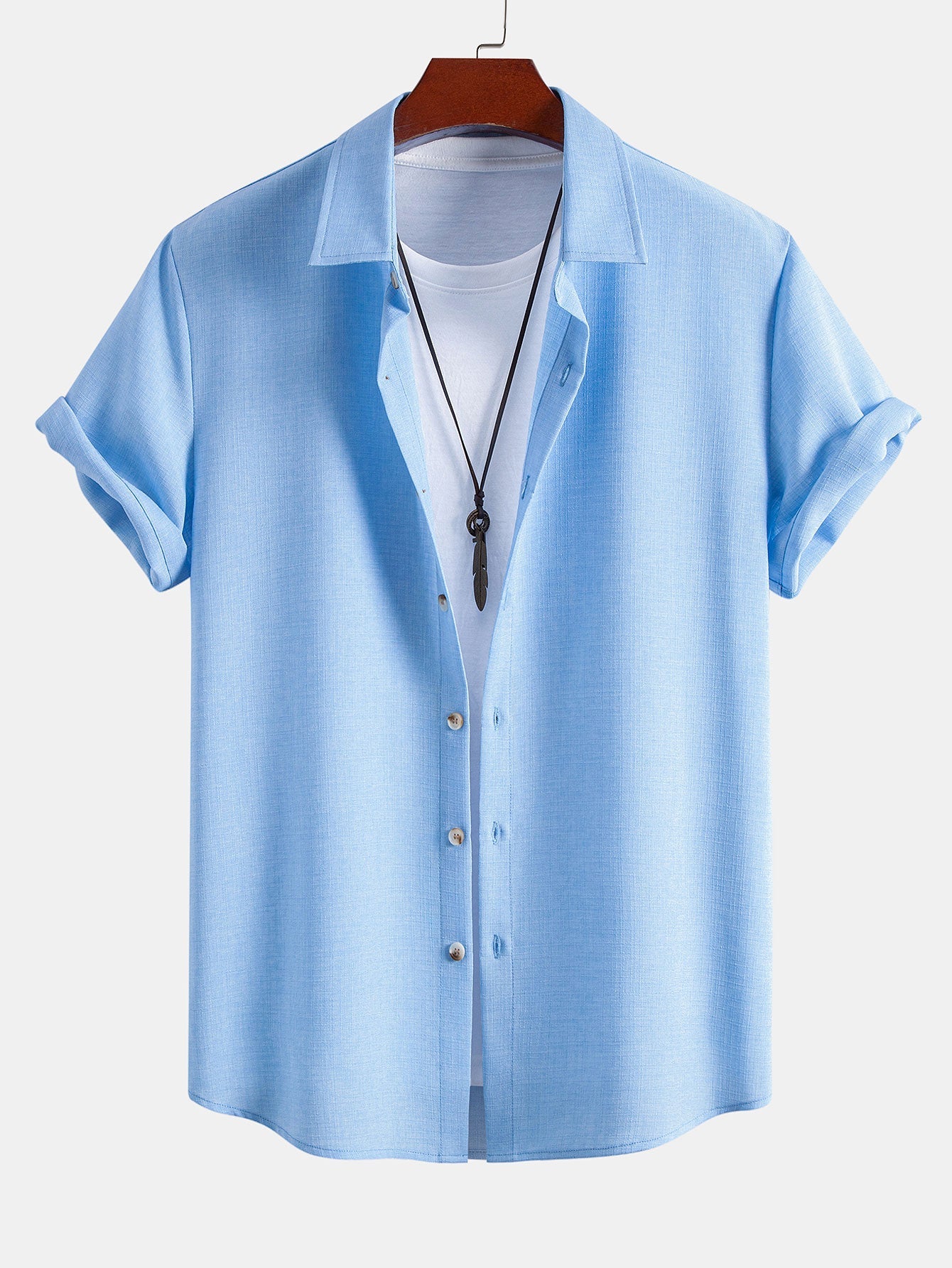 Linen Look Button Up Shirt & Crinkle Textured Drawstring 5" Shorts