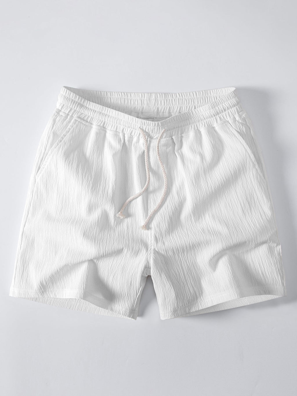 Geometric Jacquard Eyelet Cuban Shirt & Crinkle Textured Drawstring 5" Shorts