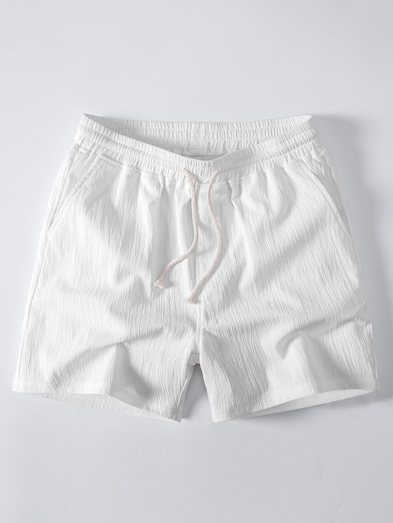 Geometric Jacquard Eyelet Cuban Shirt & Crinkle Textured Drawstring 5" Shorts