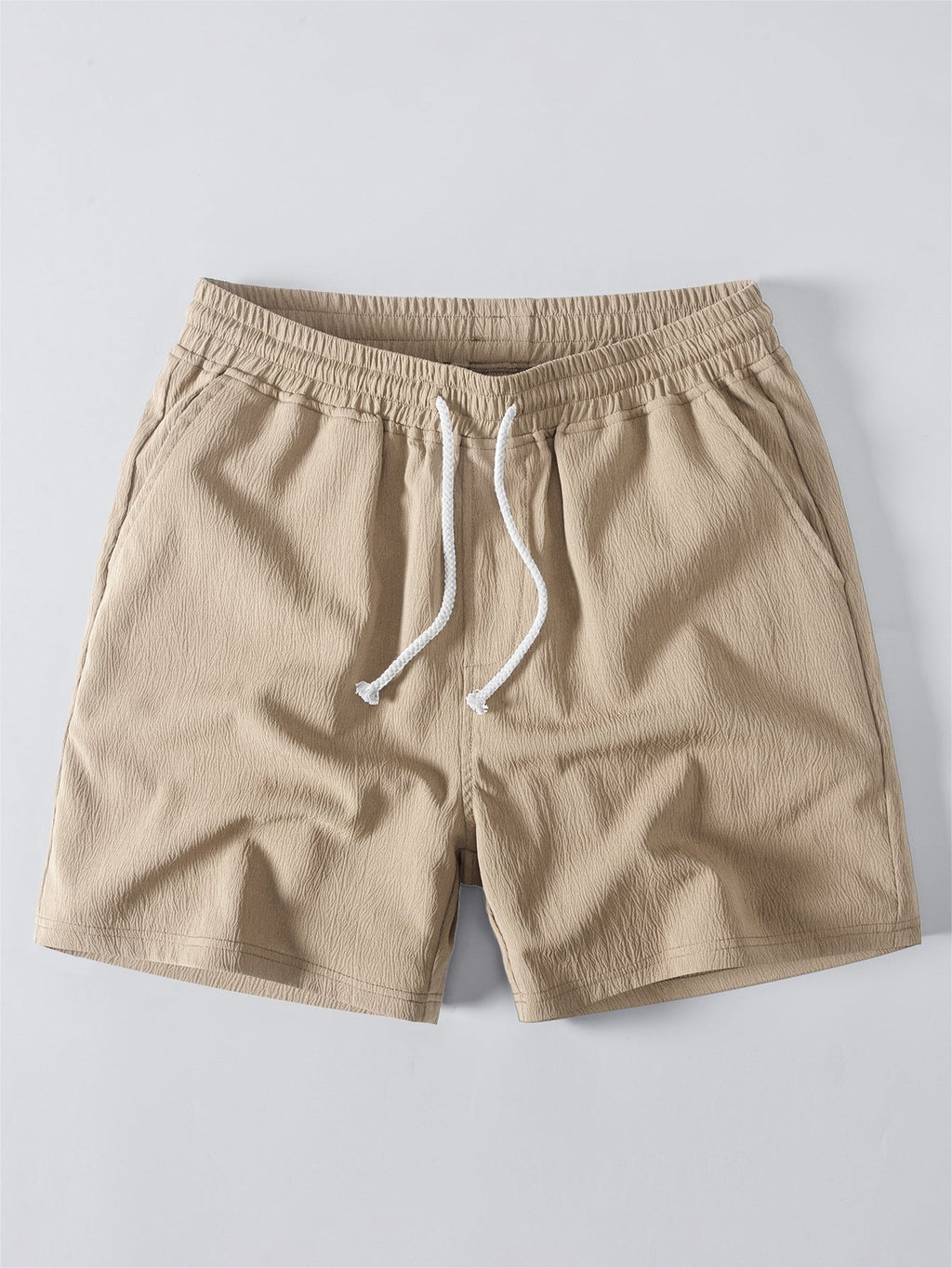 Geometric Jacquard Eyelet Cuban Shirt & Crinkle Textured Drawstring 5" Shorts