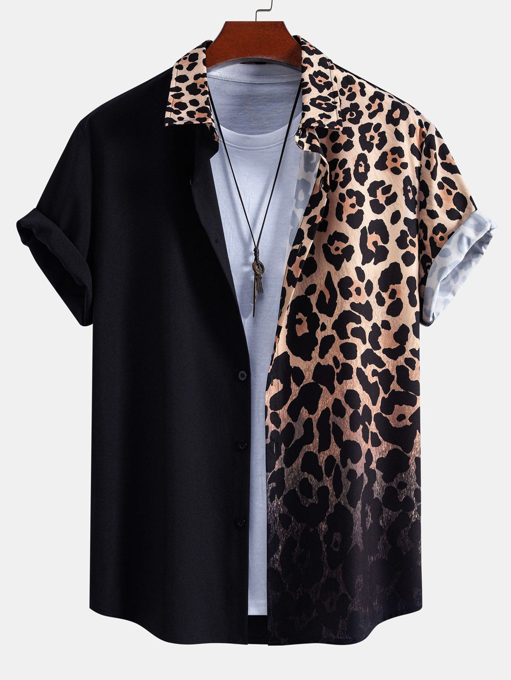 Leopard Print Patchwork Button Up Shirt