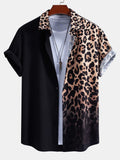 Leopard Print Patchwork Button Up Shirt