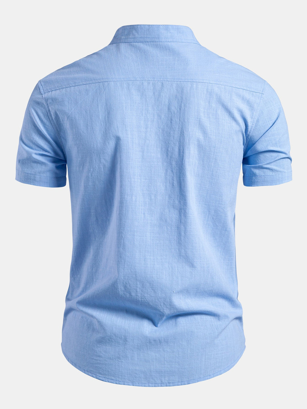 Short Sleeve Linen Look Stand Collar Shirt & Straight Leg Linen Pants