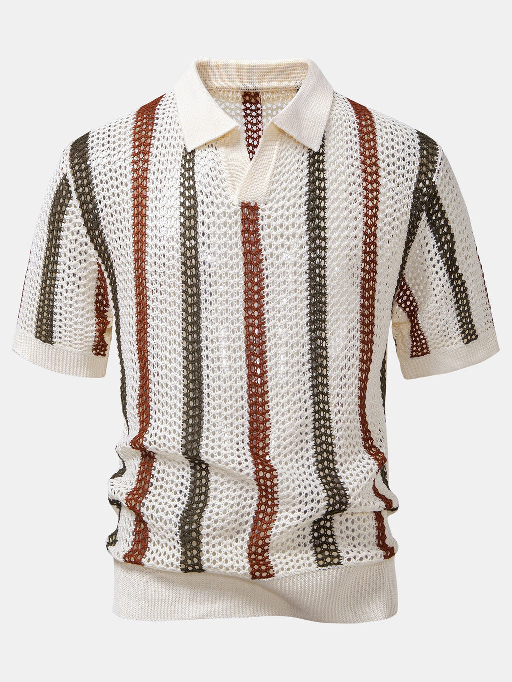 Striped Crochet V Neck Polo & Straight Leg Linen Pants
