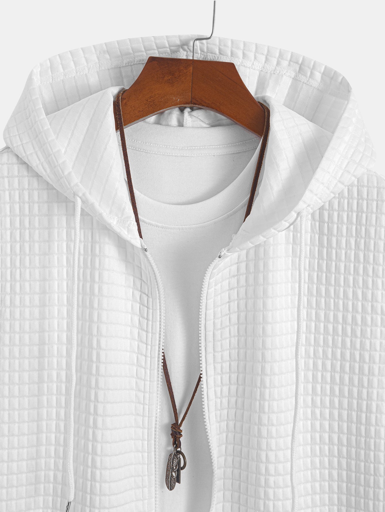 Sleeveless Waffle Zipper Hoodie