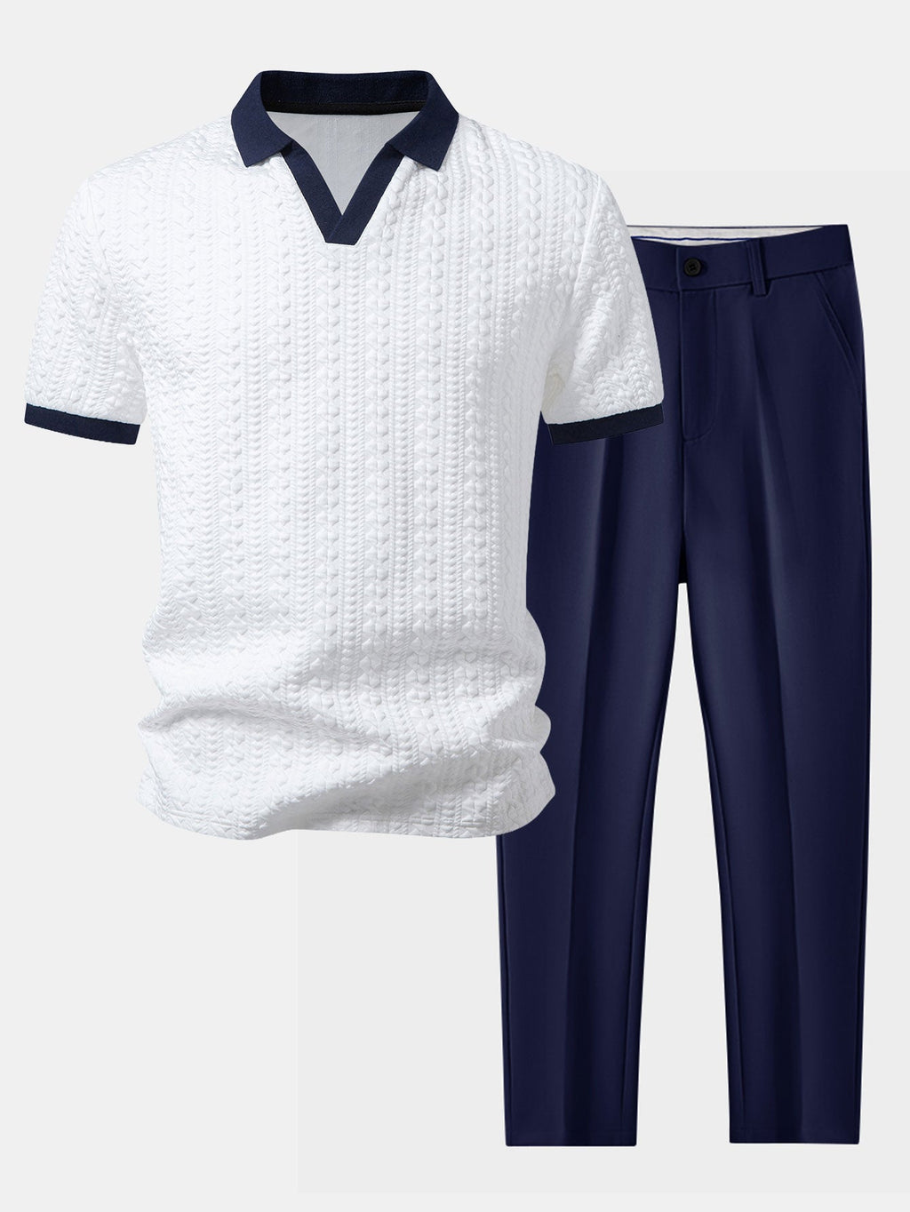 Contrast Jacquard Polo & Slim Fit Tapered Trousers