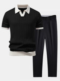 Contrast Trim Stripe Johnny Collar Polo & Slim Fit Tapered Trousers