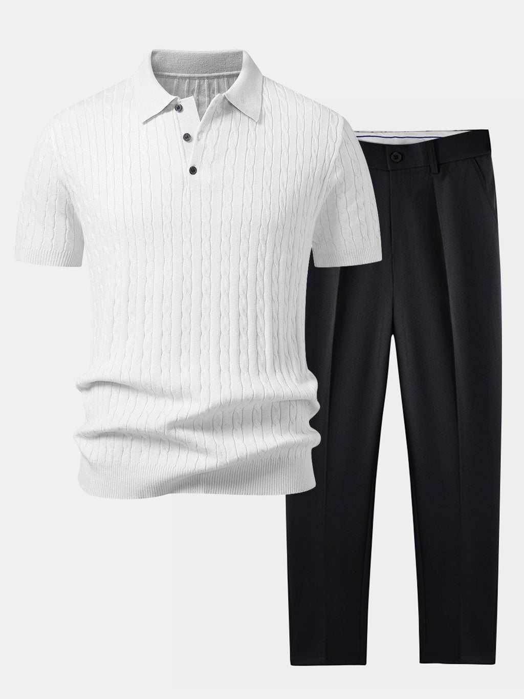 Twisted Jacquard Knit Polo & Slim Fit Tapered Trousers