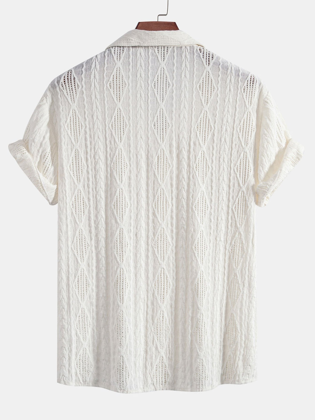 Geometric Jacquard Eyelet Cuban Shirt & Crinkle Textured Drawstring 5" Shorts