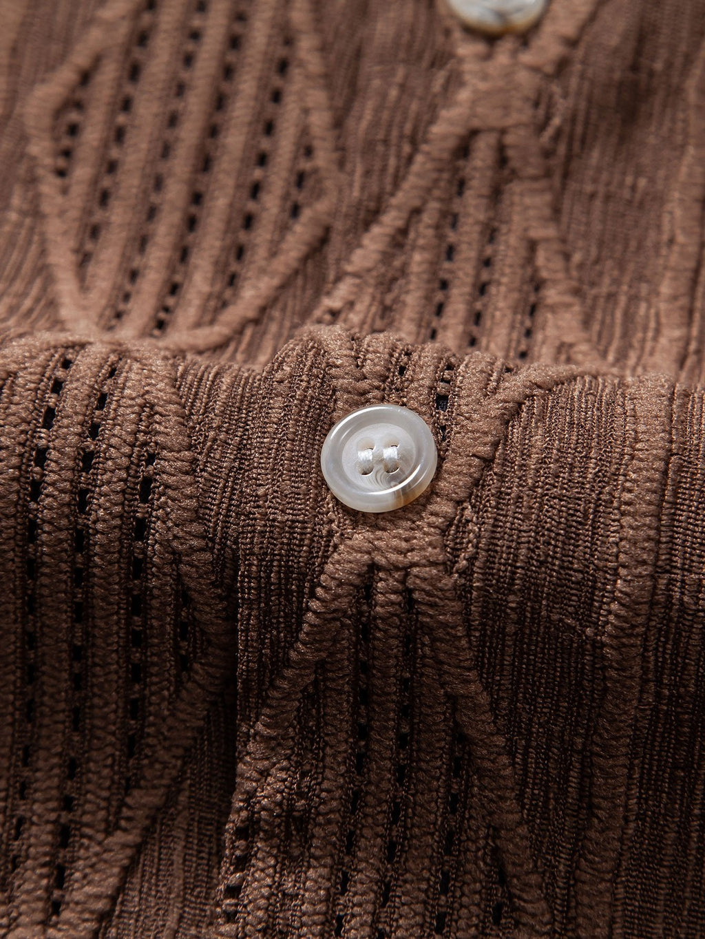 Geometric Jacquard Eyelet Cuban Shirt & Crinkle Textured Drawstring 5" Shorts