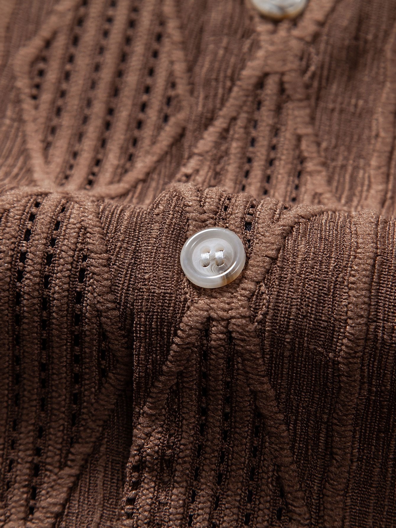 Geometric Jacquard Eyelet Cuban Shirt & Crinkle Textured Drawstring 5" Shorts