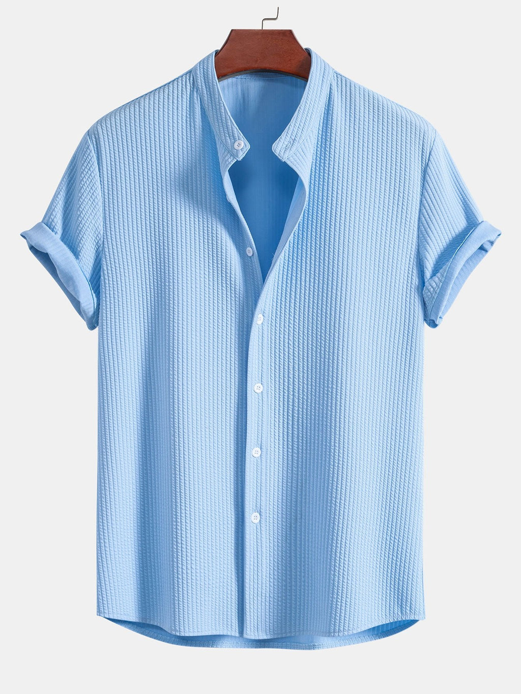 Muscle Fit Ribbed Stand Collar Shirt & Straight Leg Ribbed Pants
